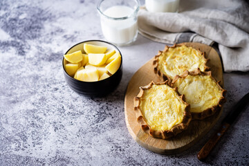 Rye pies with potatoes, Russian and Finnish cuisine. Karelian Pirakka