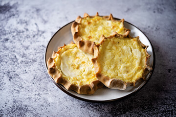 Rye pies with potatoes, Russian and Finnish cuisine. Karelian Pirakka