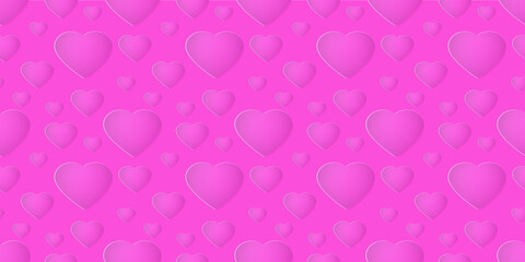 Seamless Pattern with paper cut hearts. Pacific pink background for design poster, wedding invitation, Mothers day, Valentines day, Womens day, card. Vector illustration.