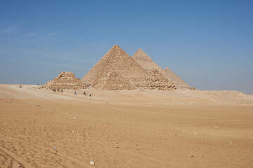 The Giza pyramid complex or Giza Necropolis in Egypt including the Great (Cheops) Pyramid, the Pyramid of Khafre, and the Pyramid of Menkaure  and pyramids of Queens