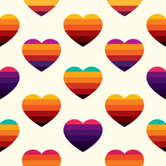 Original vector seamless pattern in vintage style. Original vector vintage set. A collection of retro sunset in the form of a heart.