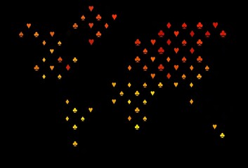 Dark orange vector cover with symbols of gamble.