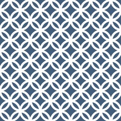 White line circles seamless pattern on the blue background. Vector illustration. Wrapping paper.