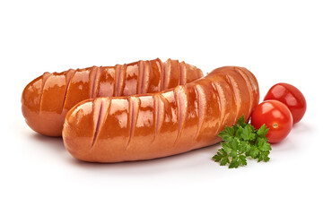Grilled Pork Sausages, isolated on white background.