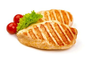 Chicken breast, grilled meat, isolated on white background.