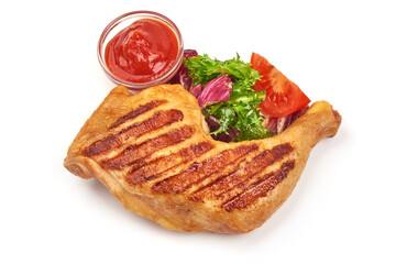 Grilled chicken legs, bbq quarters, isolated on white background.