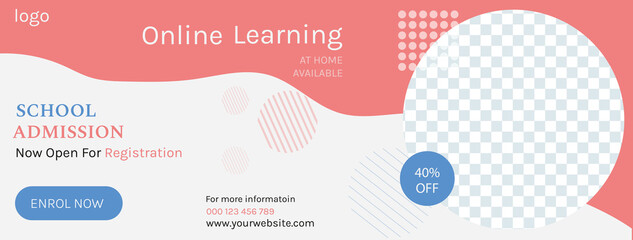 Facebook cover banner template online school admission. Social media
