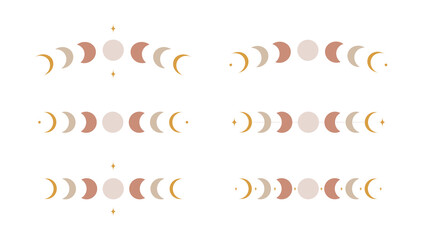 Set moon phases with stars. Boho illustration
