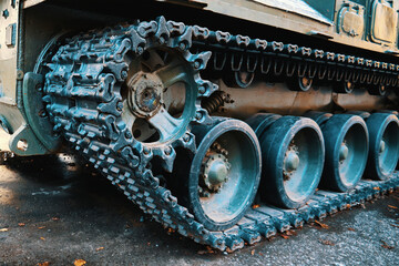 Tank Tracks. Military tank caterpillar close up