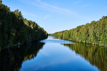 Russia. White Sea-Baltic Canal. A narrow channel cut in granite rocks from Volozero to Matkozero