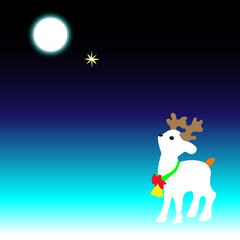 New Year 2022 Deer looks at the moon and stars