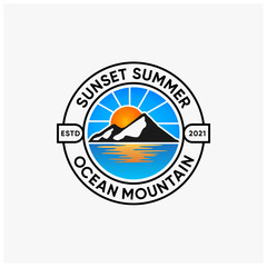 sunset summer badge, stamp logo design