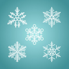 Fototapeta na wymiar Set of 5 snowflake icon patterns. Abstract blue background image. Element design for logo, symbol, banner, card, cover, poster, tile, wall. Vector illustration.