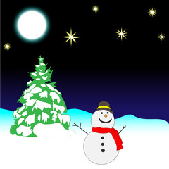New Year 2022 New Year's landscape Christmas trees Snowman Moon