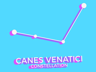 Canes Venatici constellation 3d symbol. Constellation icon in isometric style on blue background. Cluster of stars and galaxies. Vector illustration