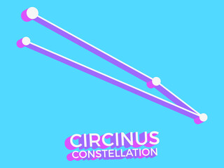 Circinus constellation 3d symbol. Constellation icon in isometric style on blue background. Cluster of stars and galaxies. Vector illustration