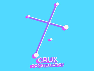 Crux constellation 3d symbol. Constellation icon in isometric style on blue background. Cluster of stars and galaxies. Vector illustration