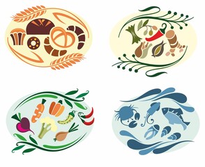 Vector set of design elements, logo design template, icons and badges for healthy diets. 