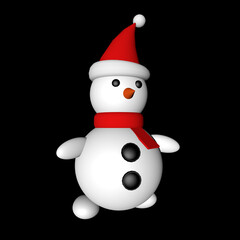 Snowman in a hat of Santa Claus on a black background, 3D rendering