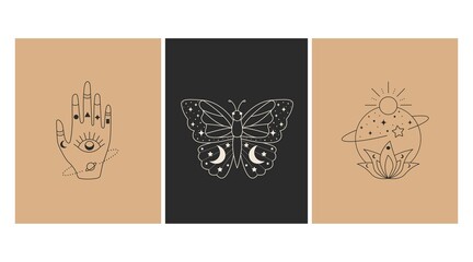 Esoteric set vector line. Magic composition