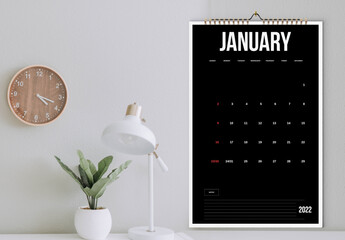 Black Minimal Wall Calendar 2022 Layout
