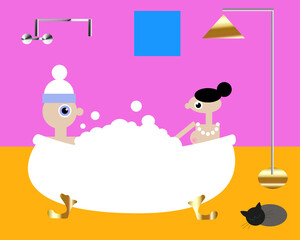 young family taking bath together, enjoying time