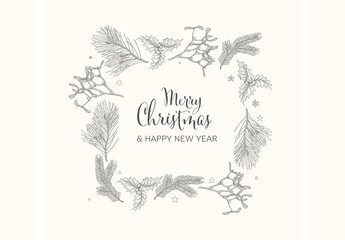 Vector Vintage Hand Drawn Christmas Card with Doodle Frame