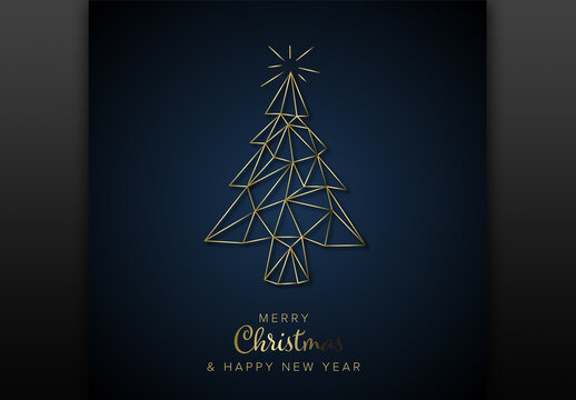 Minimalist Modern Christmas Card with Tree Made from Golden Wires