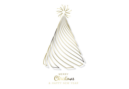 Minimalist Modern Christmas Card with Tree Made from Golden Spiral Wires