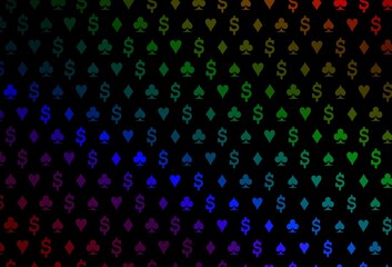 Dark multicolor, rainbow vector texture with playing cards.