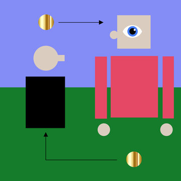 Money Transfer Between Two Persons Concept, Coins Going Back And Forth