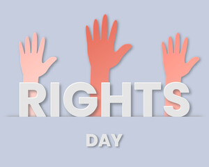 International Human Rights Day in paper cut style. Vector Illustration with hands and text on light background.