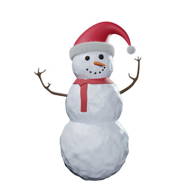 3d snowman. A snowman in a Santa Claus hat, isolated on a white background. 3d rendering