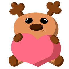 Cute cartoon Reindeer with heart. Draw illustration in color