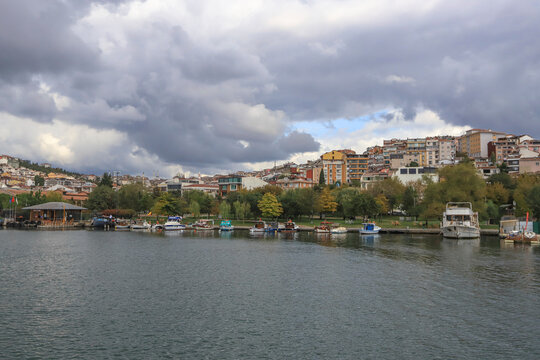 Istanbul, Turkey - September 29, 2021 : Hask&ouml;y ferry pier view from the sea in Istanbul