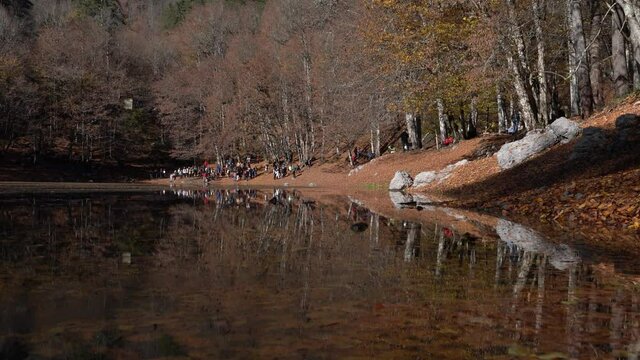 Fall season in Sevenlakes national park (Yedigoller milli parki) with visitors, Bolu, Turkey