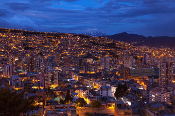 Fototapeta na wymiar City night view of La Paz, capital of Bolivia