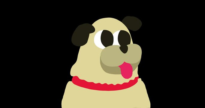 Animated dog character in a cartoon style. Cute pug moving its head