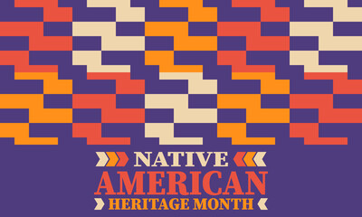 Obraz premium Native American Heritage Month. American Indian culture. Celebrate annual in in November in United States. Tradition Indian pattern. Poster and banner. Vector authentic ornament, ethnic illustration