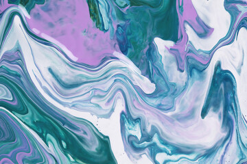 Abstract acrylic pouring art in bright colors. Waves and swirls. Texture with marble effect