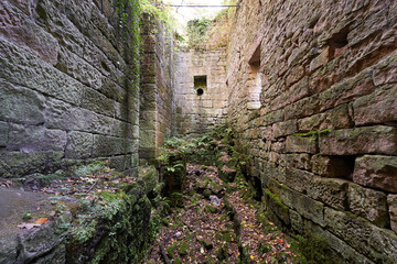 Ruins of a historic mill building in Derbyshire, UK