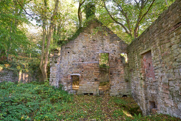Fototapeta na wymiar Ruins of a historic mill building in Derbyshire, UK