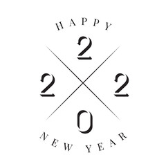 2022 Crossed Lines Vintage Style Numerals Logo Creative Concept and Happy New Year Lettering - Black on White Background - Flat Graphic Design