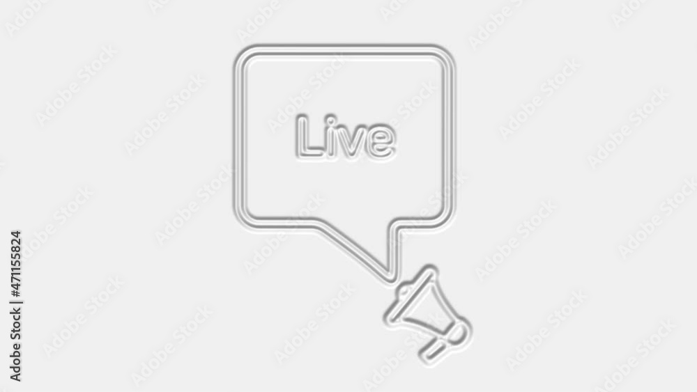 Aufkleber Live. Megaphone with live text speech bubble banner. Loudspeaker. 4K video motion graphic