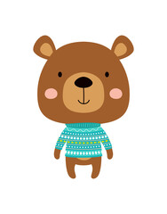 cute bear in sweater isolated, cartoon animals