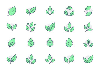 Leaf line icons. Vector illustration include icon - botany, herbal, ecology, bio, organic, vegetarian, eco, fresh, nature outline pictogram for flora. Green Color, Editable Stroke