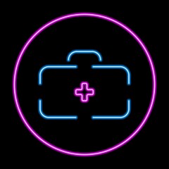 Obraz premium medical suitcase neon sign, modern glowing banner design, colorful modern design trends. Vector illustration.
