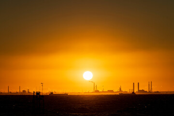 Sunrise in autumn at Sanbanze, Urayasu, Japan