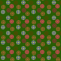 Pattern palline decorate su sfondo verde