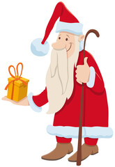 happy Santa Claus cartoon character giving a present